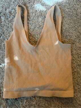 Ribbed V-Neck Tank Top in Tan